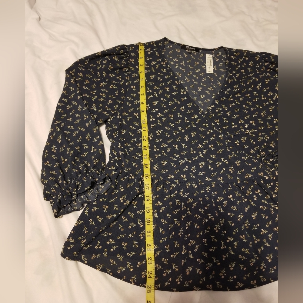NWT Madewell Women's Wrap Blouse Size  XL Floral V-Neck 3/4 Sleeve Navy - Picture 4 of 12